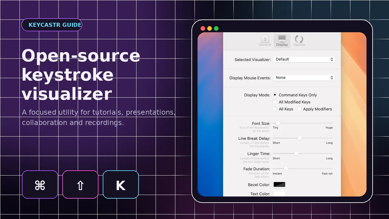 KeyCastr preferences and keystroke visualizer